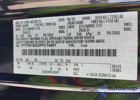 2023 Ford F-150 King Ranch z USA, uszkodzony, nr VIN 1FTFW1ED2PFC74057